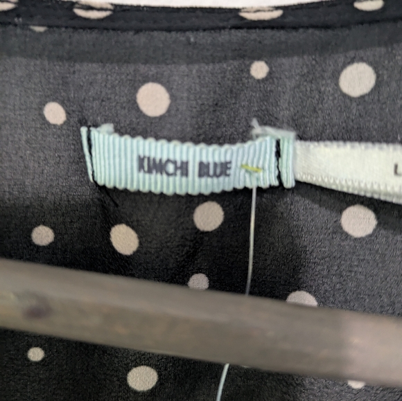 KIMCHI BLUE Tie Front Crop Polka Dots Black White Top Blouse Size L Sheer Kimono - Picture 8 of 11